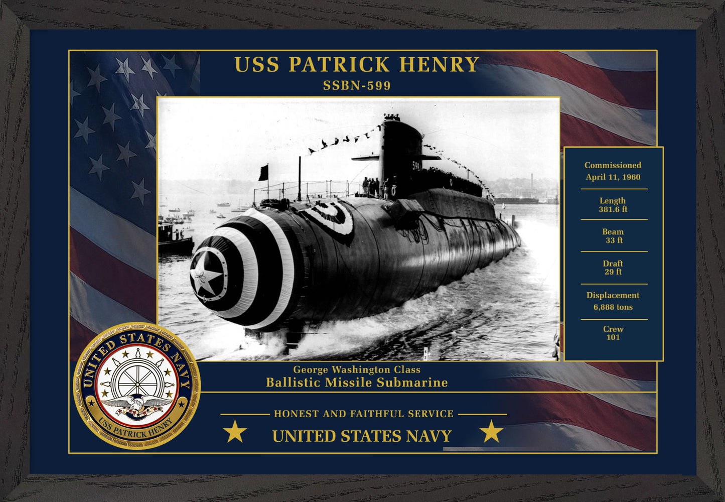 USS Patrick Henry SSBN-599 Framed Patriotic Photo