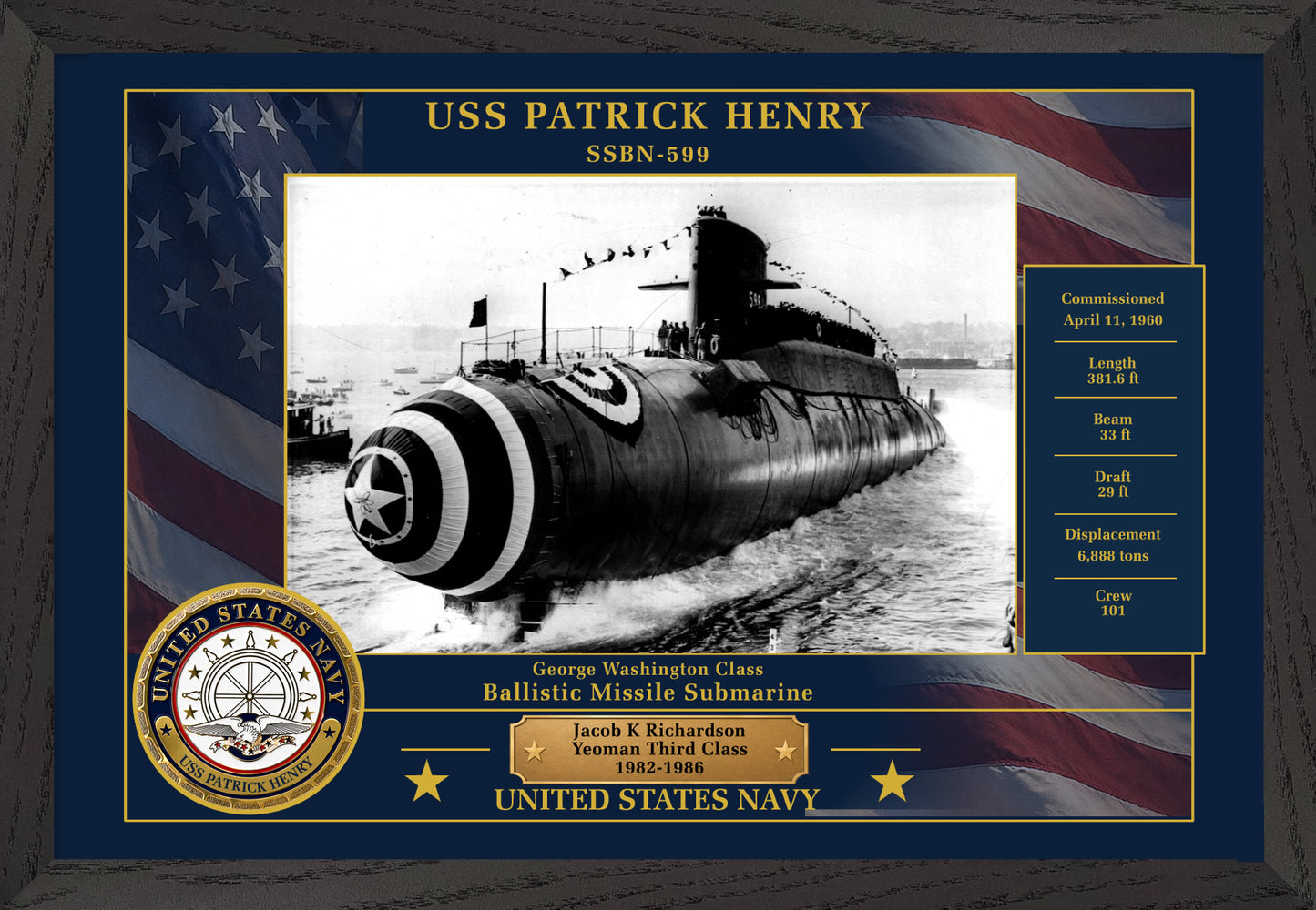 USS Patrick Henry SSBN-599 Framed Patriotic Photo
