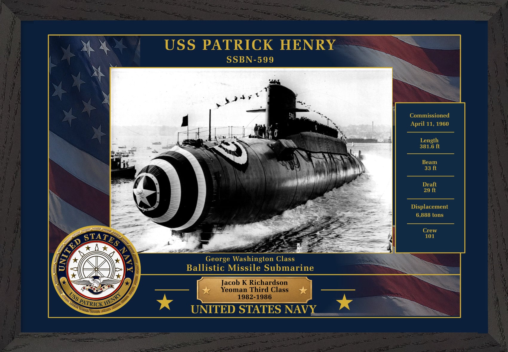 USS Patrick Henry SSBN-599 Framed Patriotic Photo