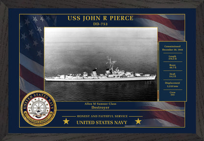 USS John R Pierce DD-753 Framed Patriotic Photo