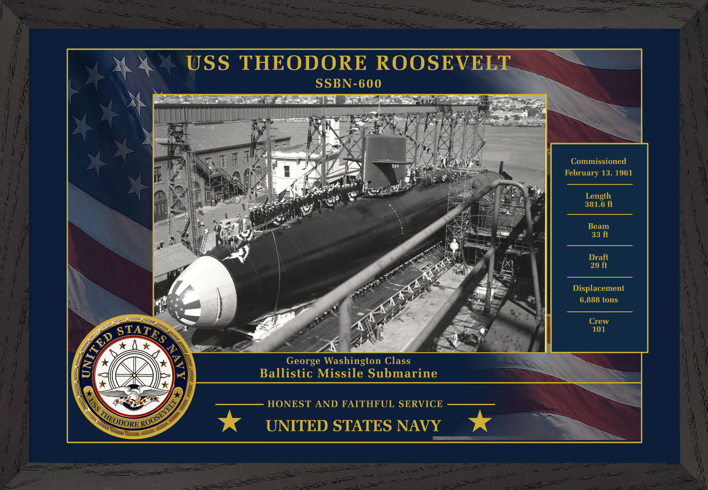 USS Theodore Roosevelt SSBN-600 Framed Patriotic Photo