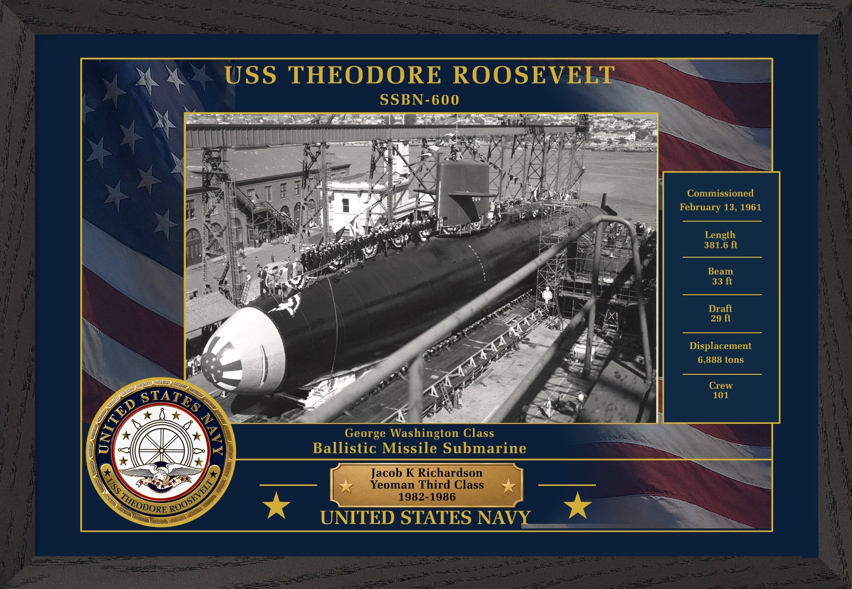 USS Theodore Roosevelt SSBN-600 Framed Patriotic Photo