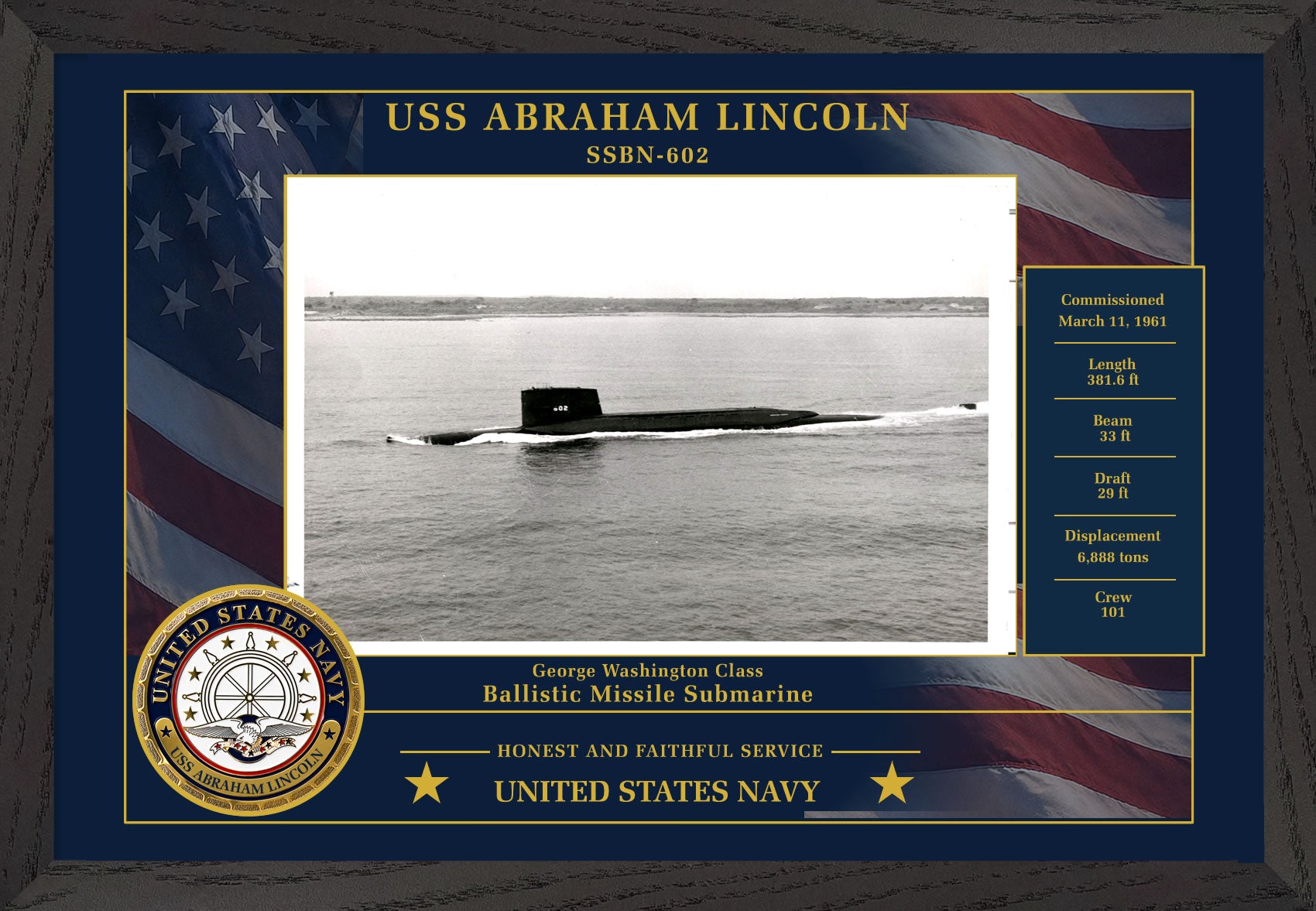 USS Abraham Lincoln SSBN-602 Framed Patriotic Photo