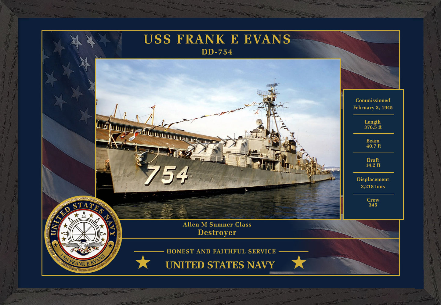 USS Frank E Evans DD-754 Framed Patriotic Photo