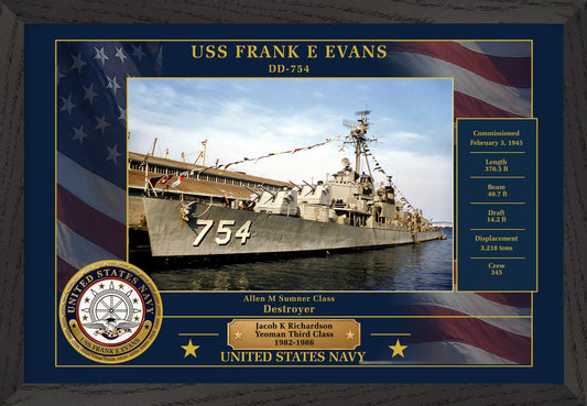USS Frank E Evans DD-754 Framed Patriotic Photo
