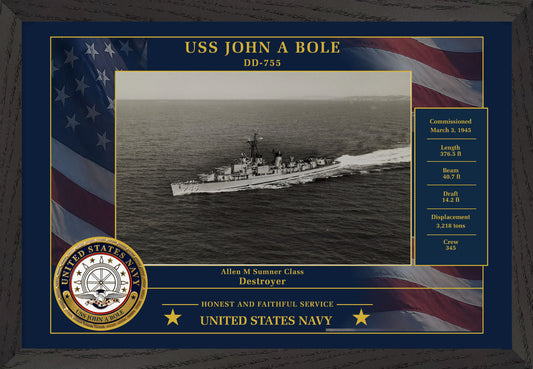 USS John A Bole DD-755 Framed Patriotic Photo