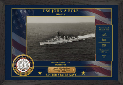 USS John A Bole DD-755 Framed Patriotic Photo