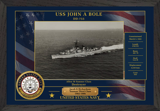 USS John A Bole DD-755 Framed Patriotic Photo