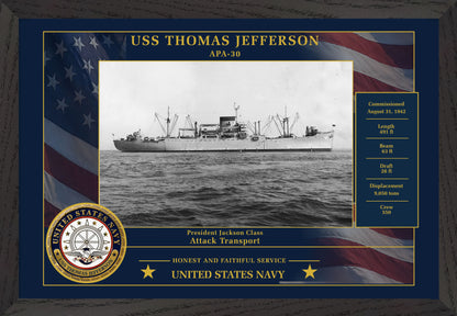 USS Thomas Jefferson APA-30 Framed Patriotic Photo