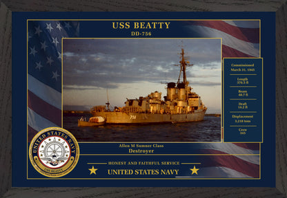 USS Beatty DD-756 Framed Patriotic Photo