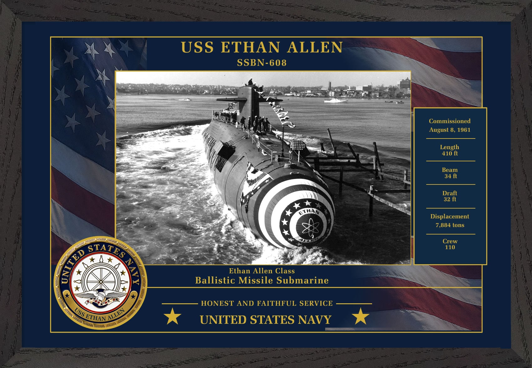 USS Ethan Allen SSBN-608 Framed Patriotic Photo
