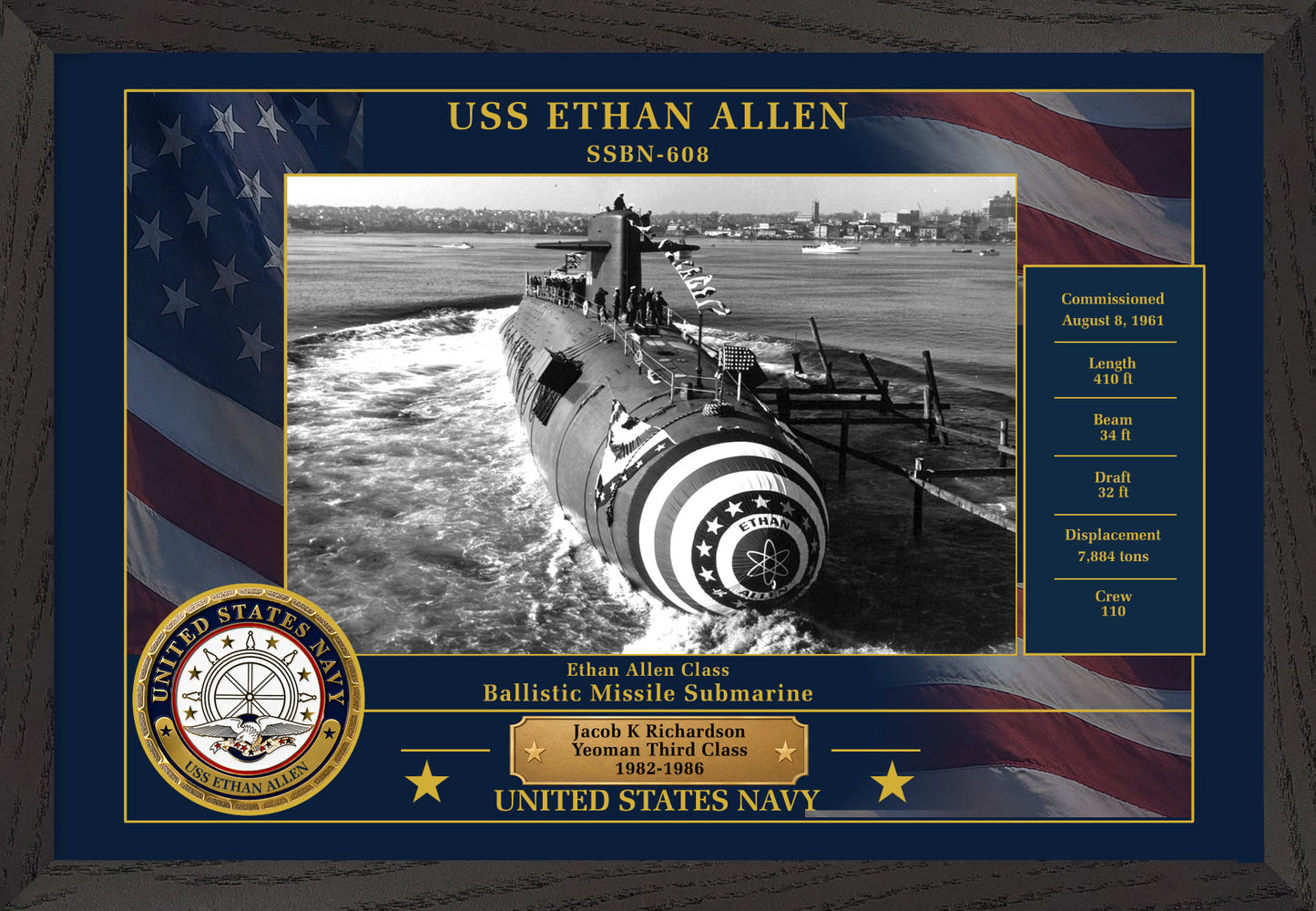 USS Ethan Allen SSBN-608 Framed Patriotic Photo