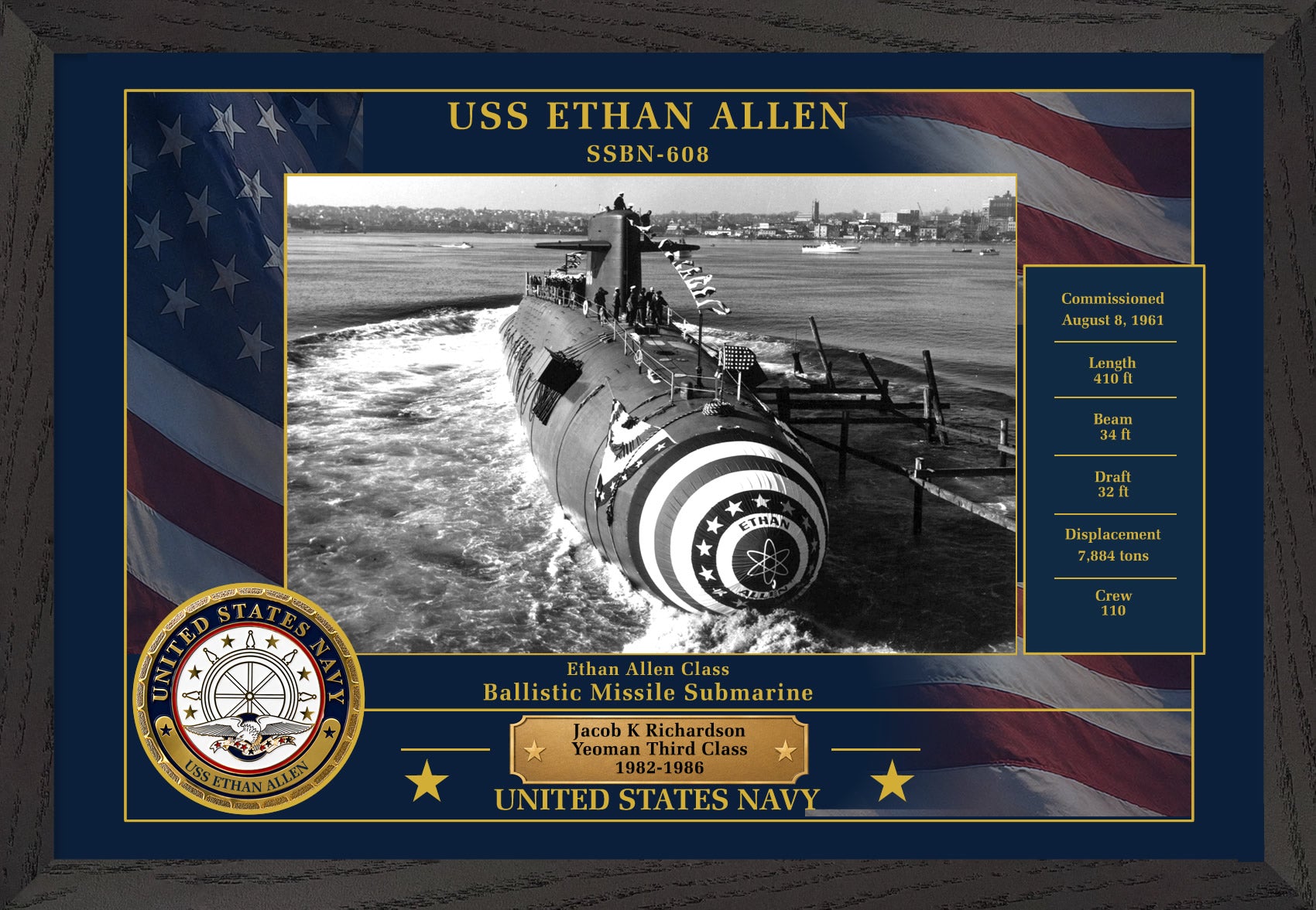 USS Ethan Allen SSBN-608 Framed Patriotic Photo