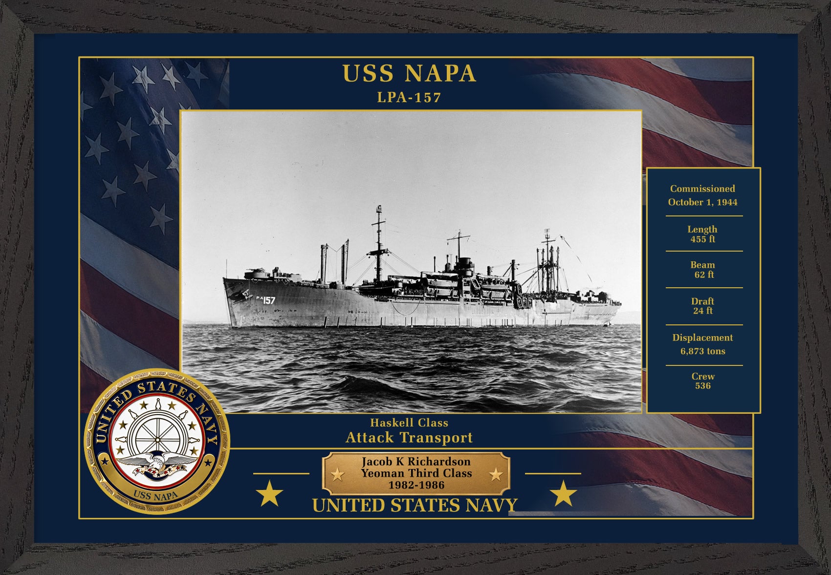 USS Napa LPA-157 Framed Patriotic Photo