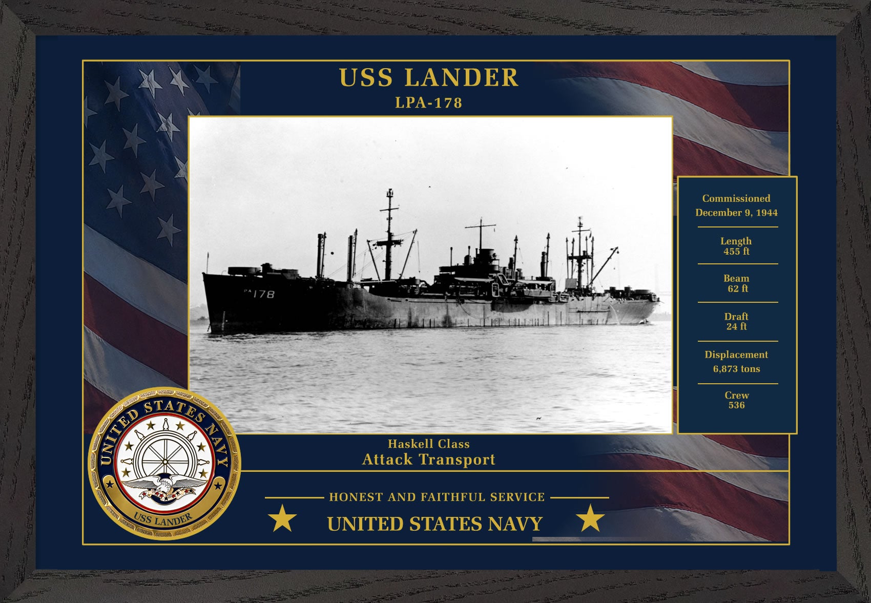 USS Lander LPA-178 Framed Patriotic Photo