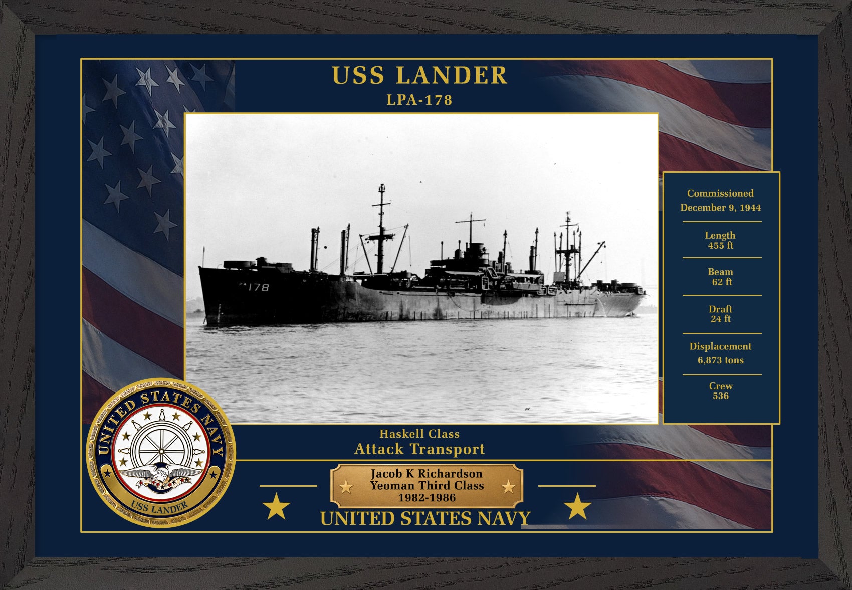 USS Lander LPA-178 Framed Patriotic Photo