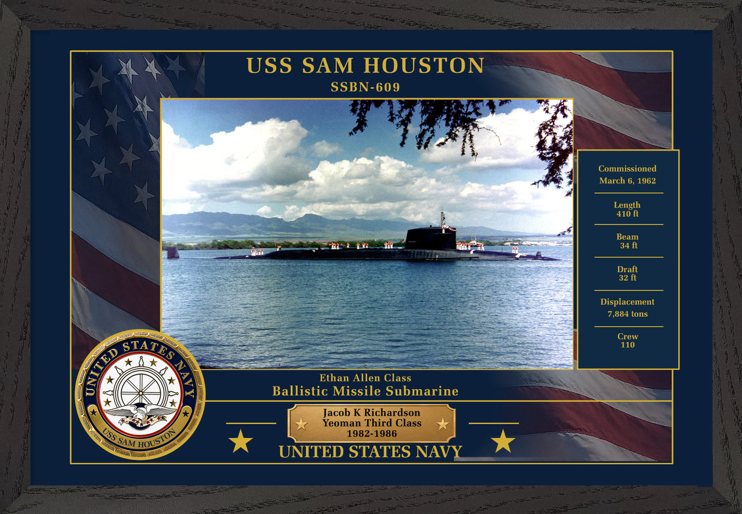 USS Sam Houston SSBN-609 Framed Patriotic Photo