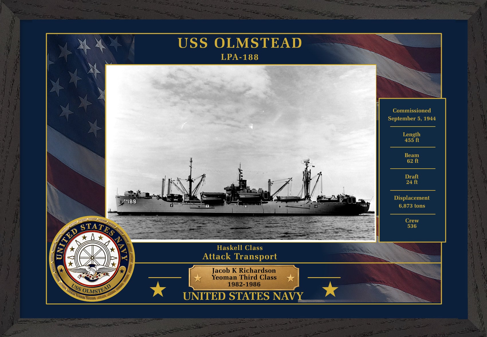 USS Olmstead LPA-188 Framed Patriotic Photo