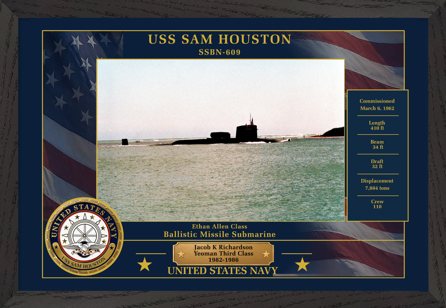 USS Sam Houston SSBN-609 Framed Patriotic Photo