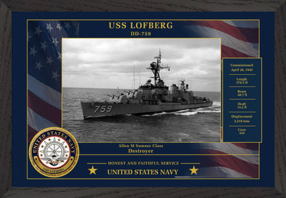 USS Lofberg DD-759 Framed Patriotic Photo