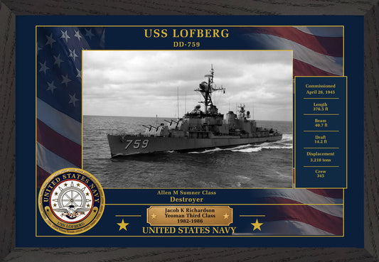 USS Lofberg DD-759 Framed Patriotic Photo