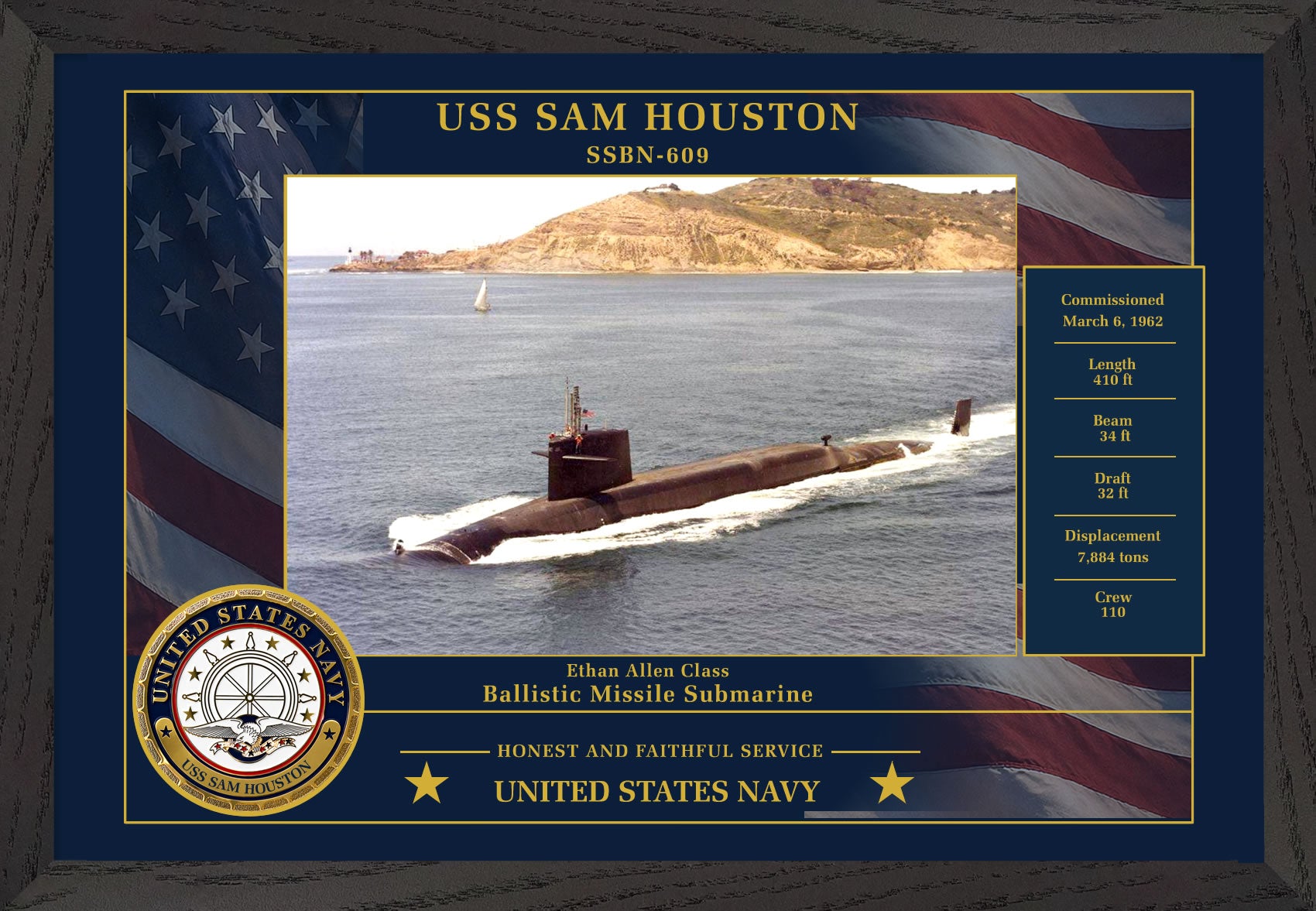 USS Sam Houston SSBN-609 Framed Patriotic Photo