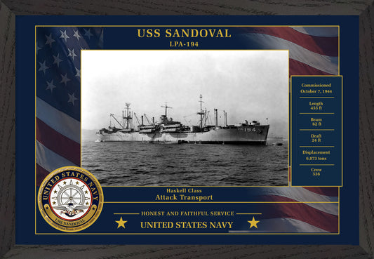 USS Sandoval LPA-194 Framed Patriotic Photo