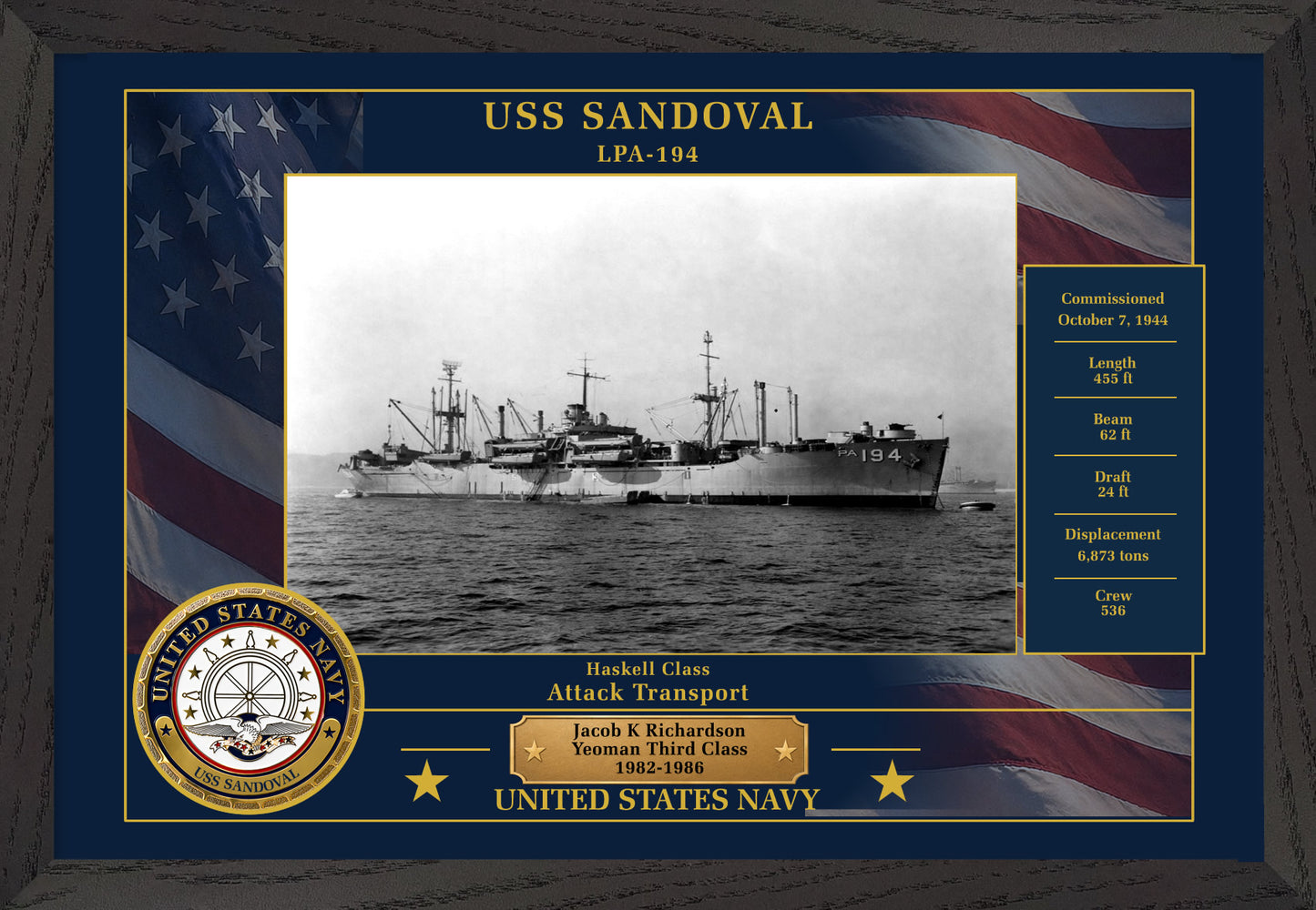 USS Sandoval LPA-194 Framed Patriotic Photo