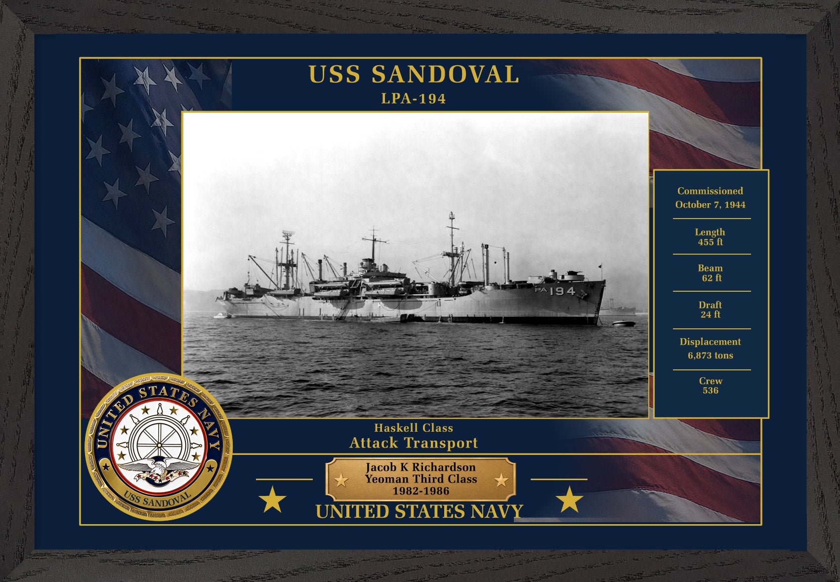 USS Sandoval LPA-194 Framed Patriotic Photo