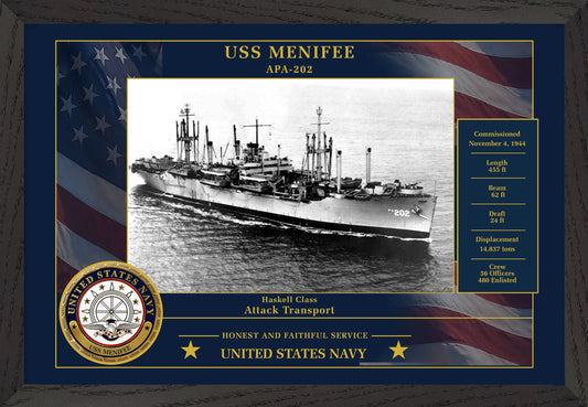 USS Menifee APA-202 Framed Patriotic Photo