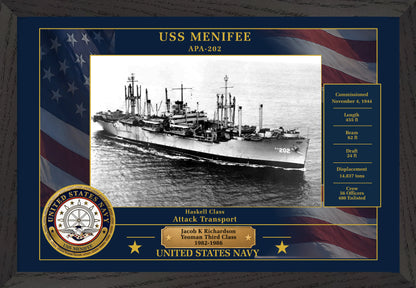 USS Menifee APA-202 Framed Patriotic Photo