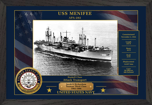 USS Menifee APA-202 Framed Patriotic Photo