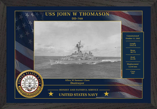 USS John W Thomason DD-760 Framed Patriotic Photo