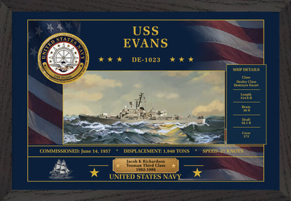 USS Evans DE-1023 Framed Patriotic Art