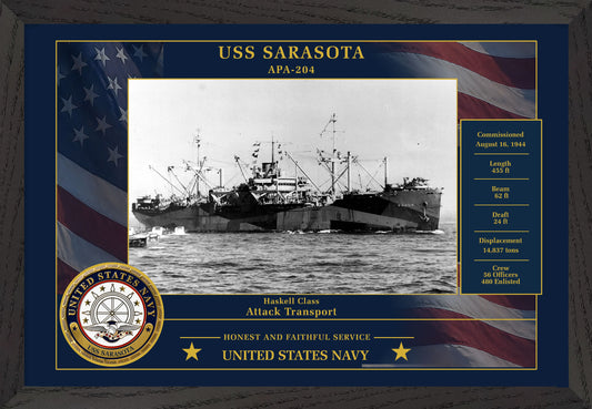 USS Sarasota APA-204 Framed Patriotic Photo