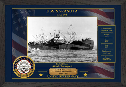 USS Sarasota APA-204 Framed Patriotic Photo