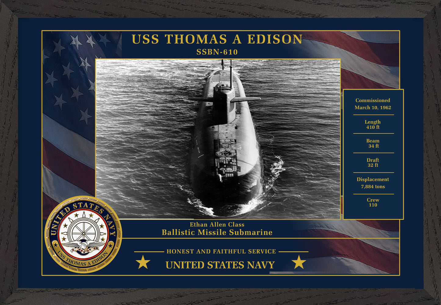 USS Thomas A Edison SSBN-610 Framed Patriotic Photo