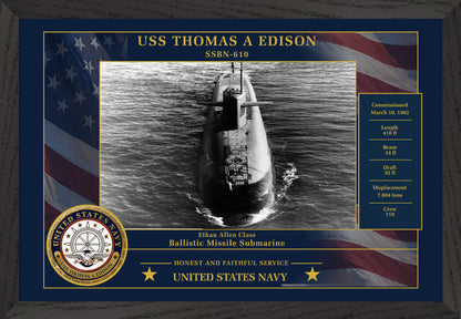 USS Thomas A Edison SSBN-610 Framed Patriotic Photo