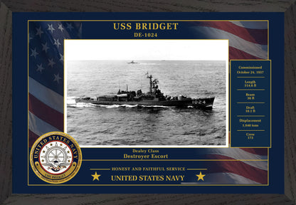 USS Bridget DE-1024 Framed Patriotic Photo
