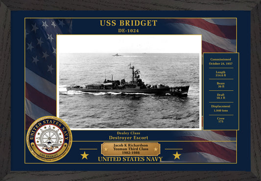USS Bridget DE-1024 Framed Patriotic Photo