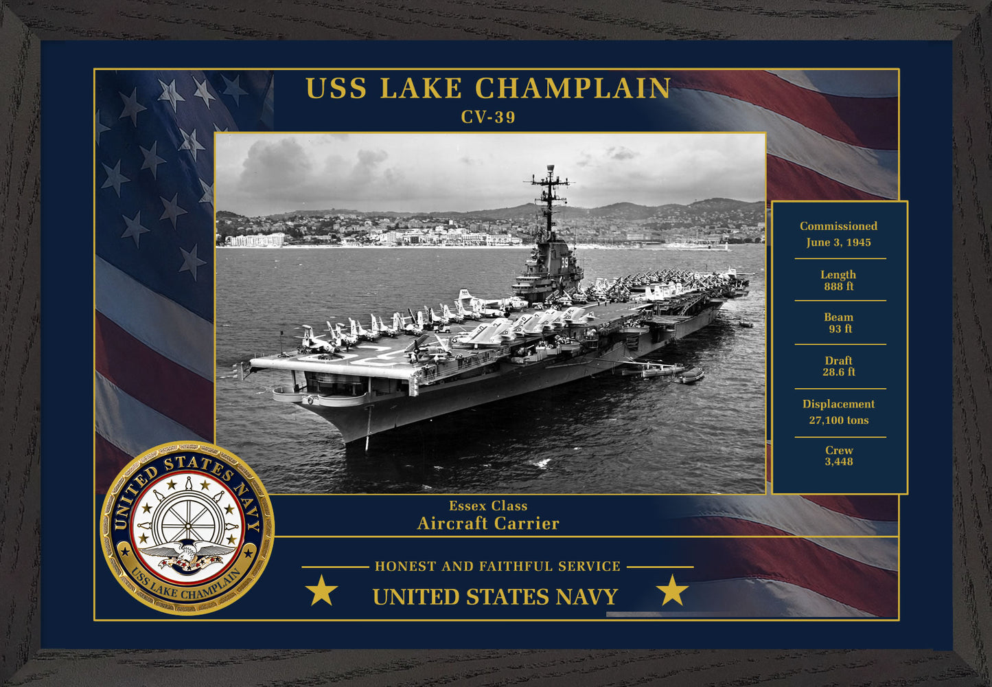 USS Lake Champlain CV-39 Framed Patriotic Photo