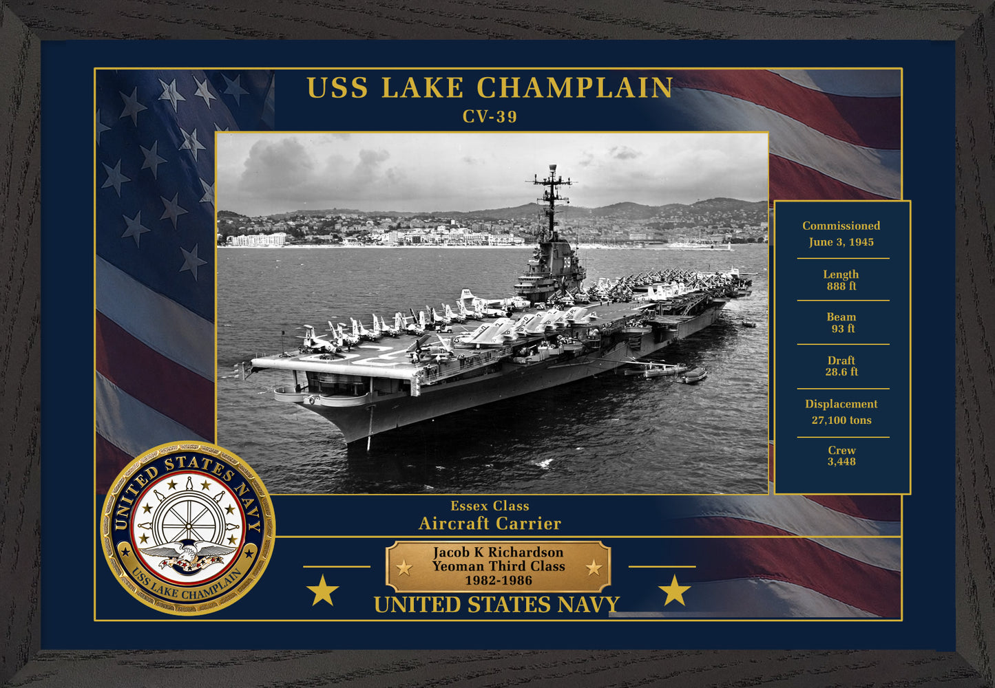 USS Lake Champlain CV-39 Framed Patriotic Photo