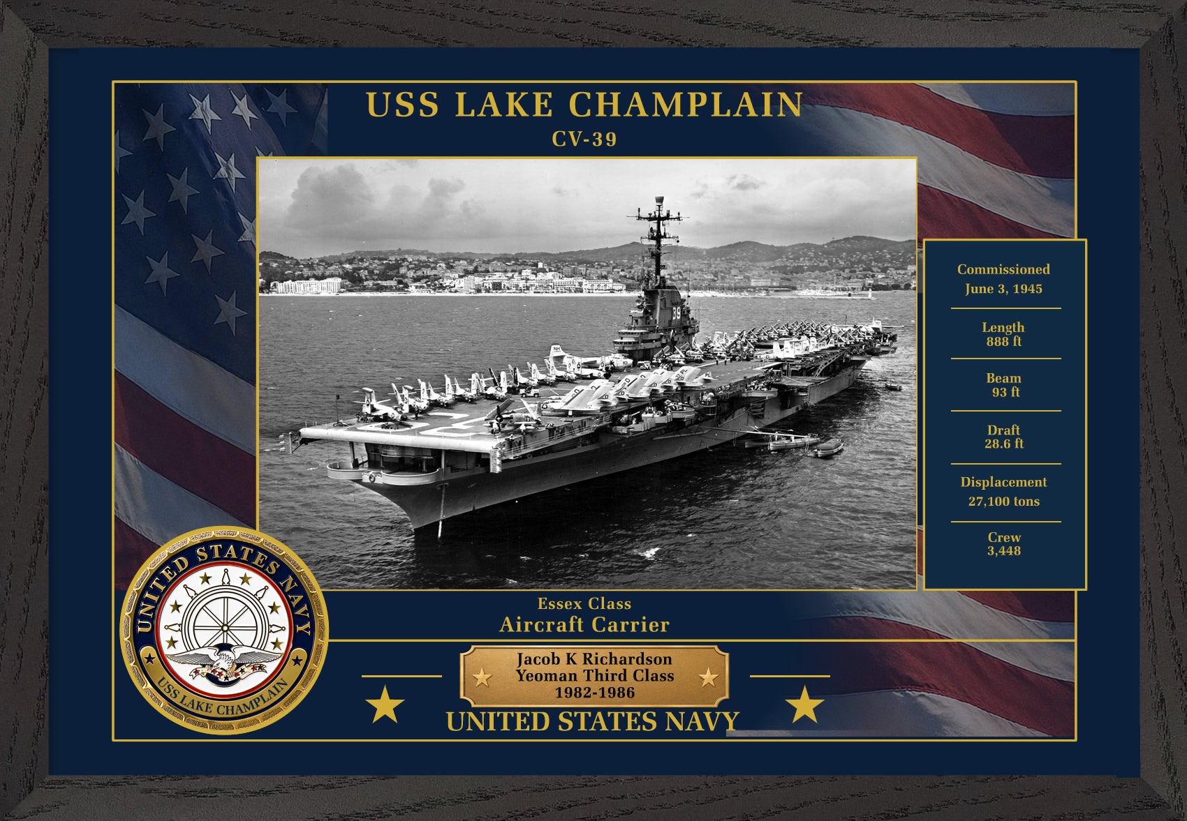 USS Lake Champlain CV-39 Framed Patriotic Photo