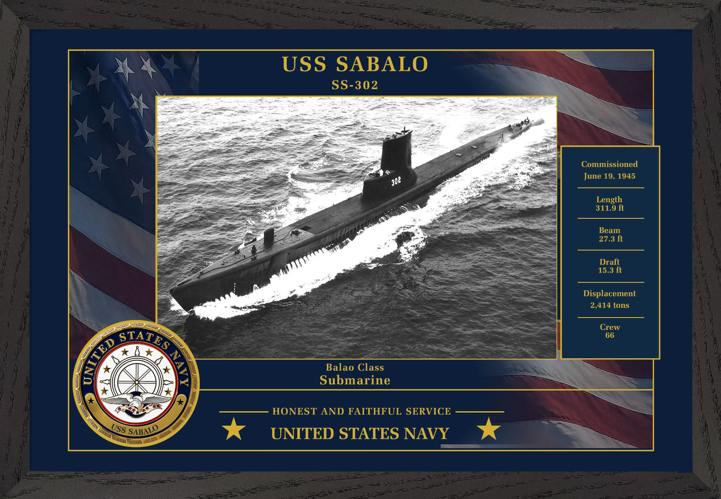 USS Sabalo SS-302 Framed Patriotic Photo