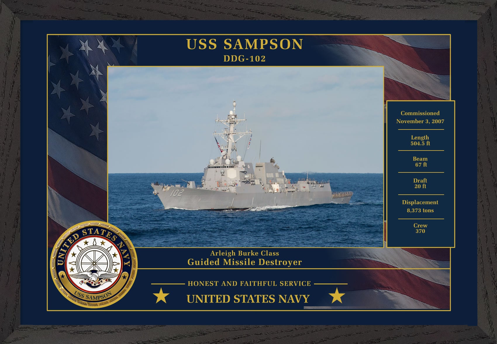 USS Sampson DDG-102 Framed Patriotic Photo