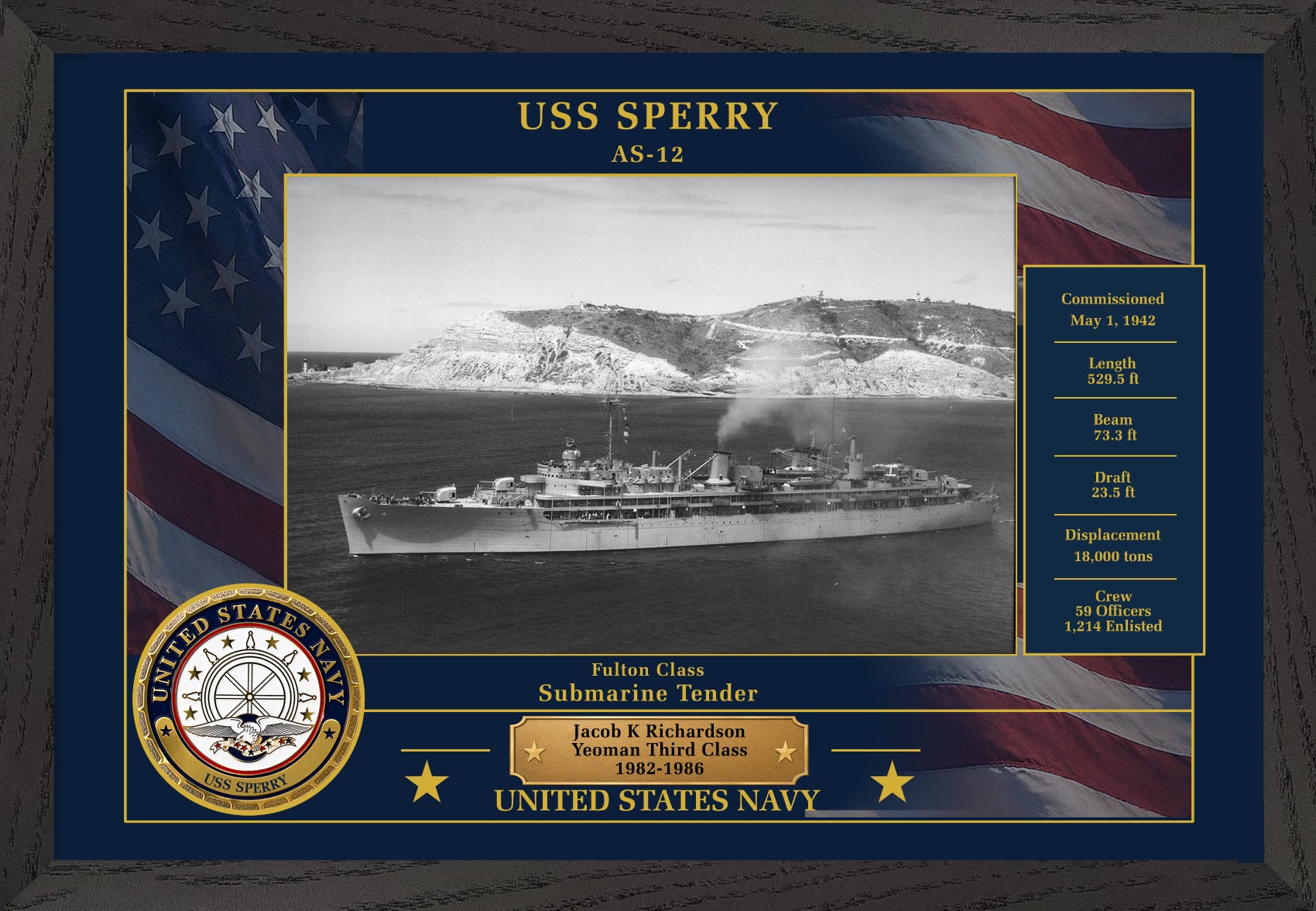 USS Sperry AS-12 Framed Patriotic Photo