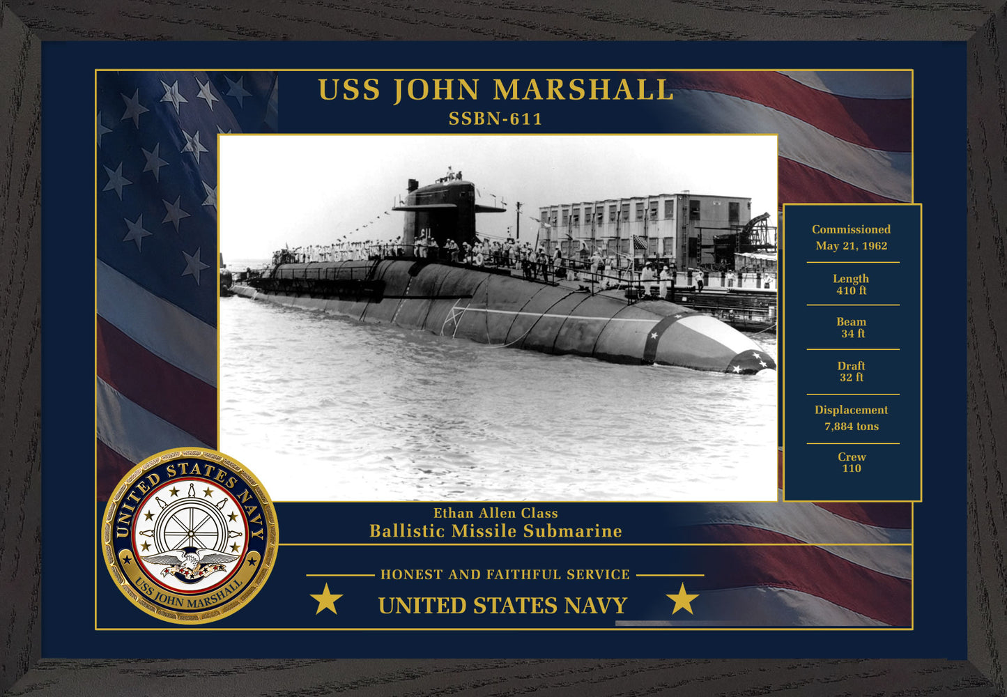 USS John Marshall SSBN-611 Framed Patriotic Photo