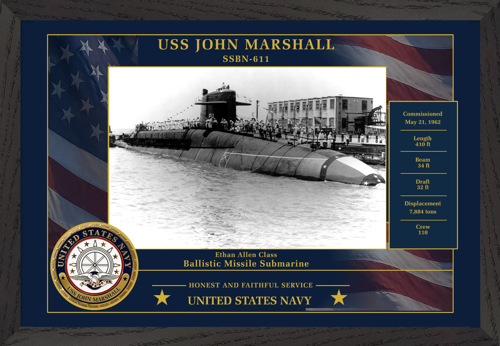 USS John Marshall SSBN-611 Framed Patriotic Photo