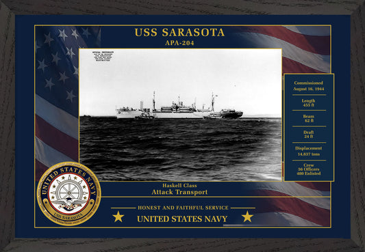 USS Sarasota APA-204 Framed Patriotic Photo