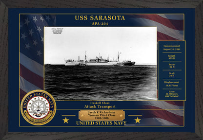 USS Sarasota APA-204 Framed Patriotic Photo